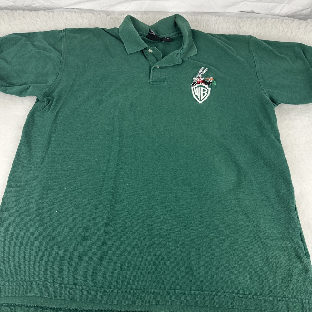 Bugs Bunny Warner Bros Looney Tunes Polo Shirt Green Vintage Men's Size L